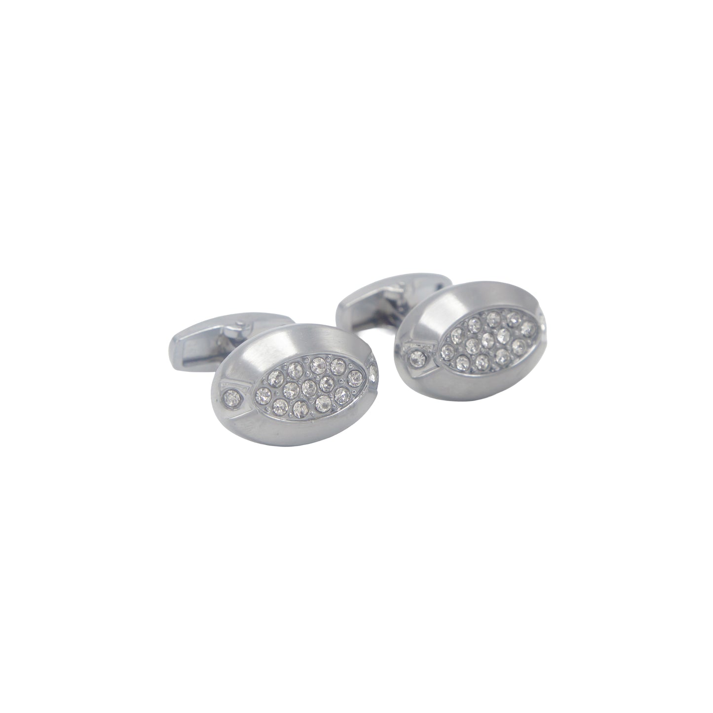 Oval Shape Silver Crystal Stones Cufflinks