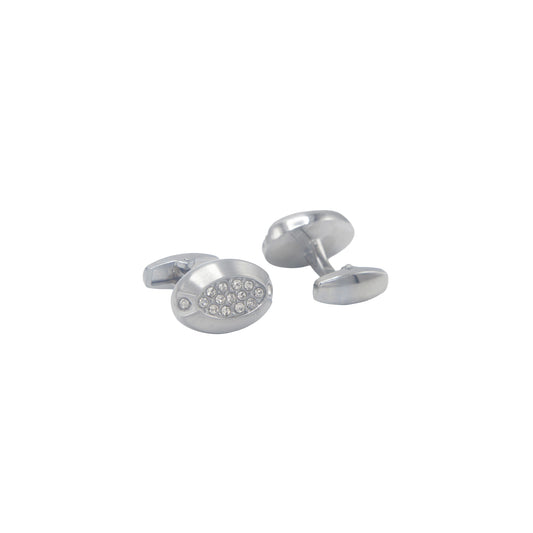 Oval Shape Silver Crystal Stones Cufflinks