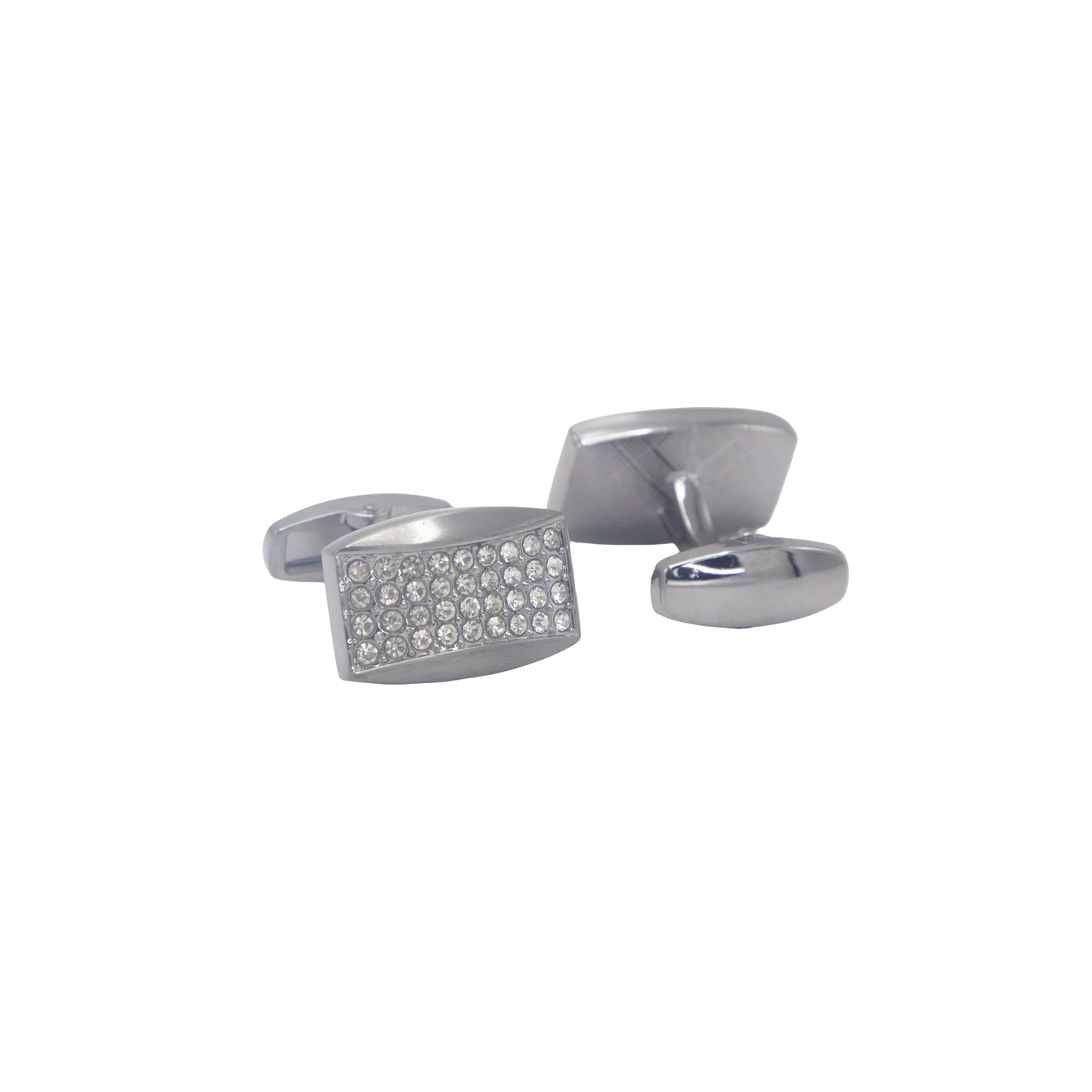 Rectangular Shape Silver Crystal Stones Cufflinks.