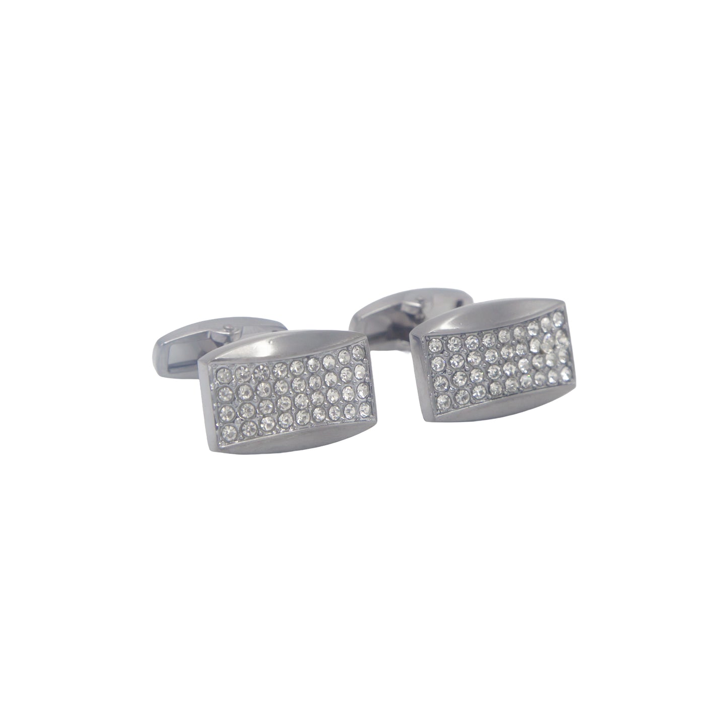 Rectangular Shape Silver Crystal Stones Cufflinks.