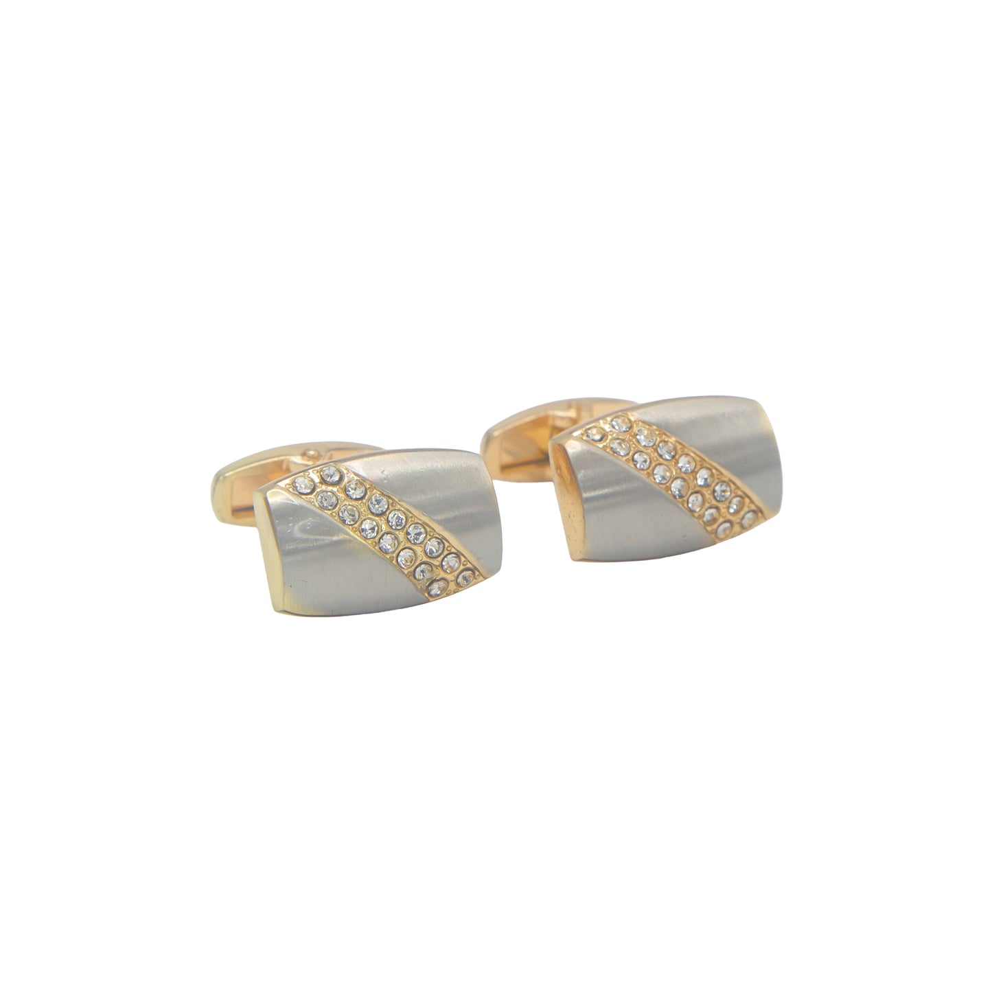 Oval Shape Double Tone Crystal Stones Cufflinks