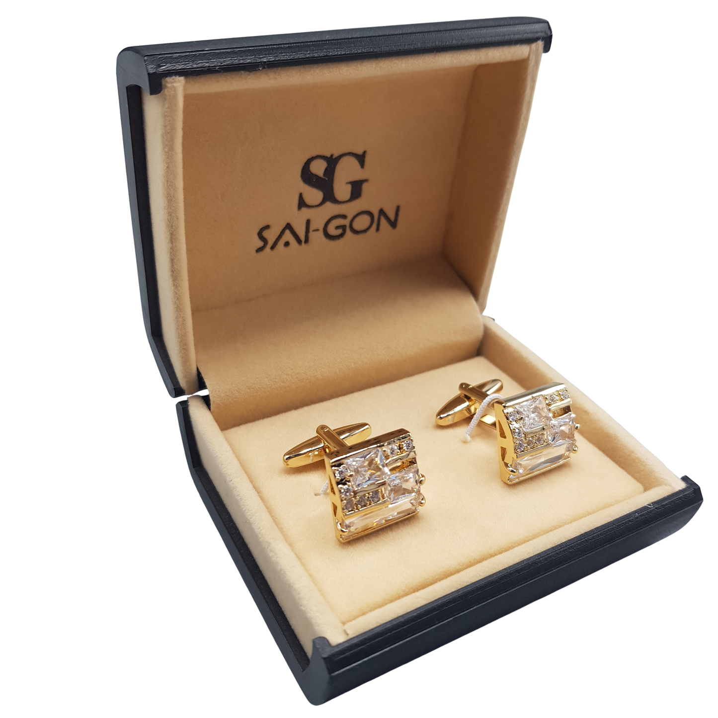 Golden Amber Crystal Square Cufflinks