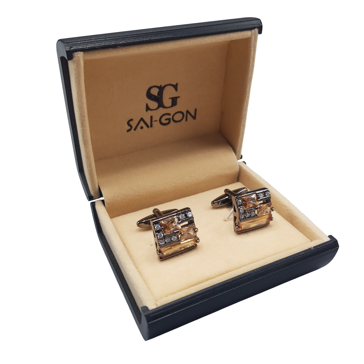 Silver Amber Crystal Square Cufflinks