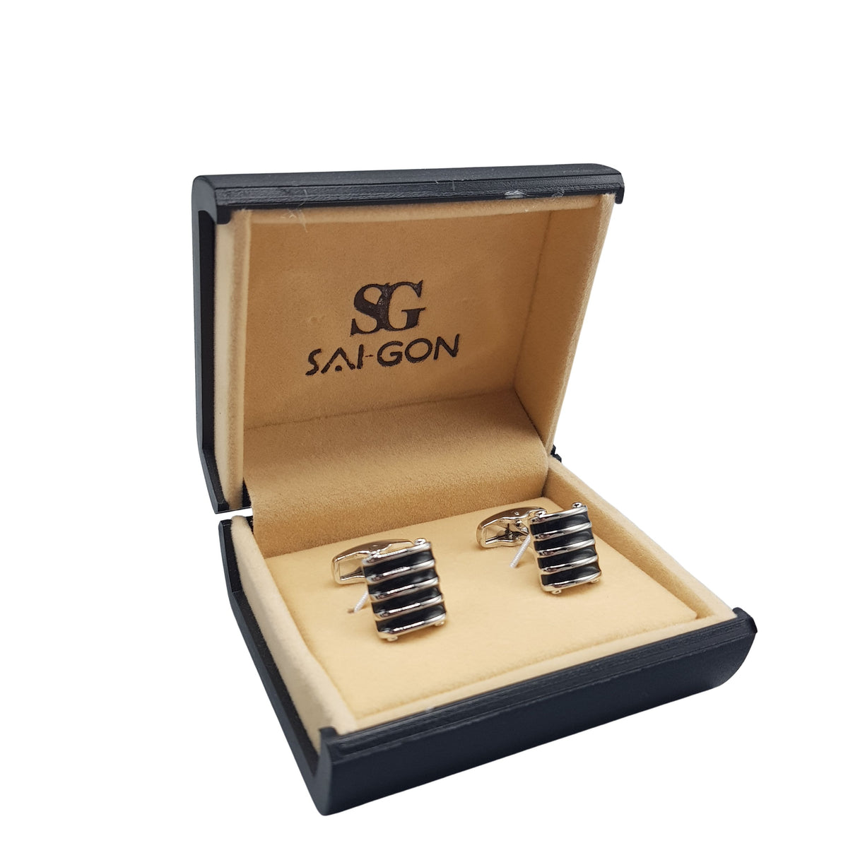 Black Ribbed Barrel Cufflinks