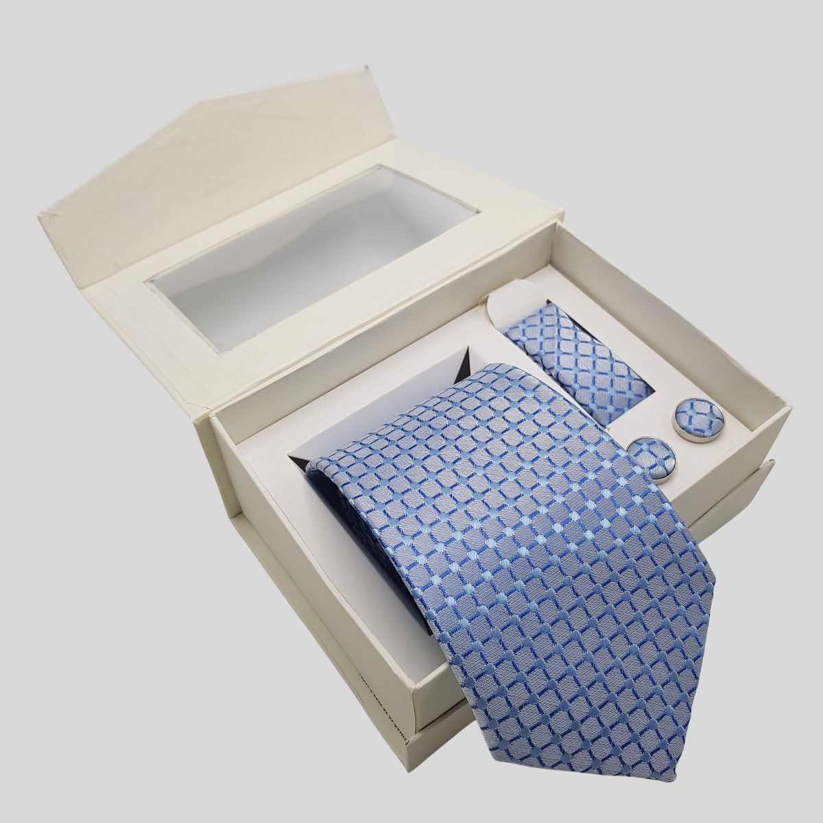 Blue Geometric Tie Set