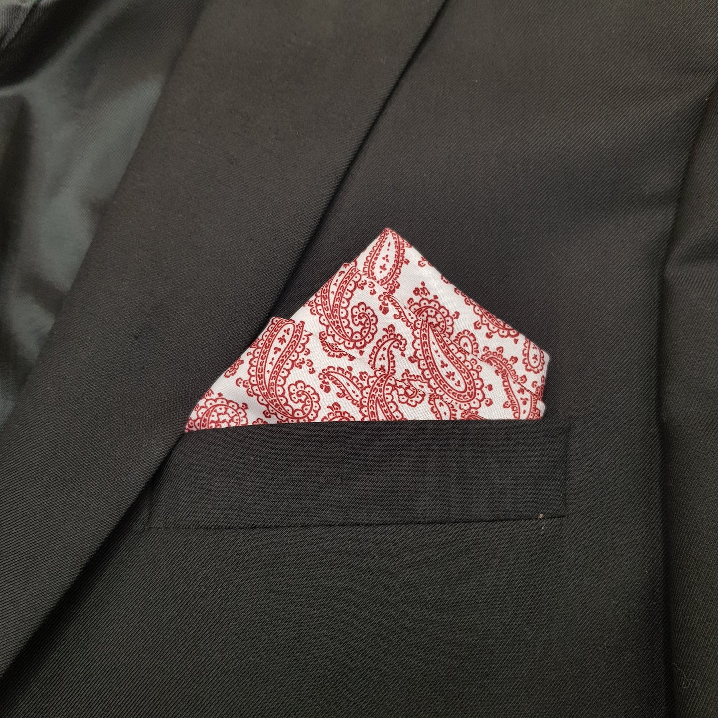 Red and White Paisley Pocket Square