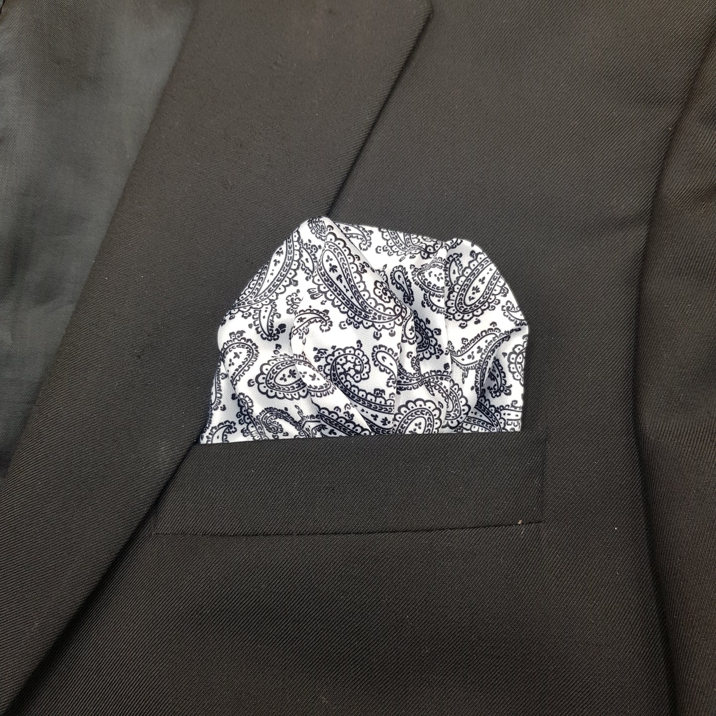 Black and White Paisley Pocket Square