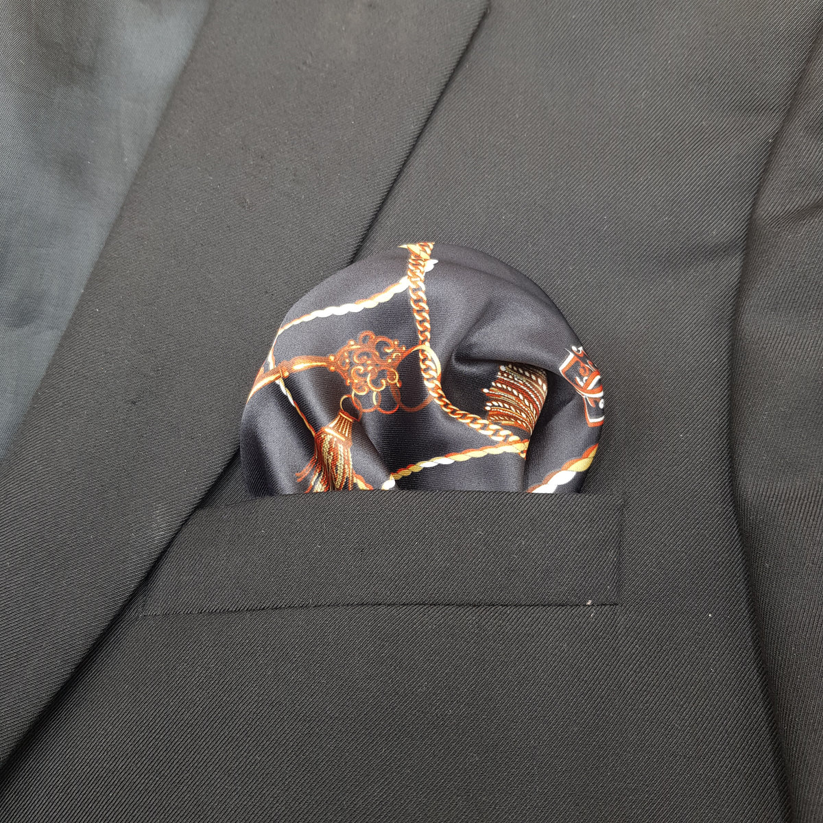 Black Equestrian Chain Pocket Square