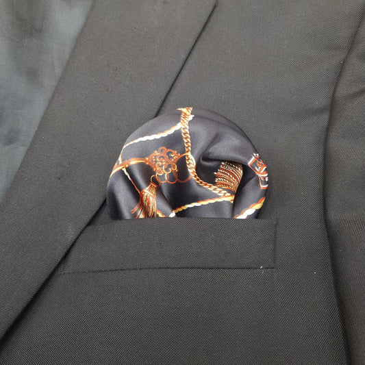 Black Equestrian Chain Pocket Square