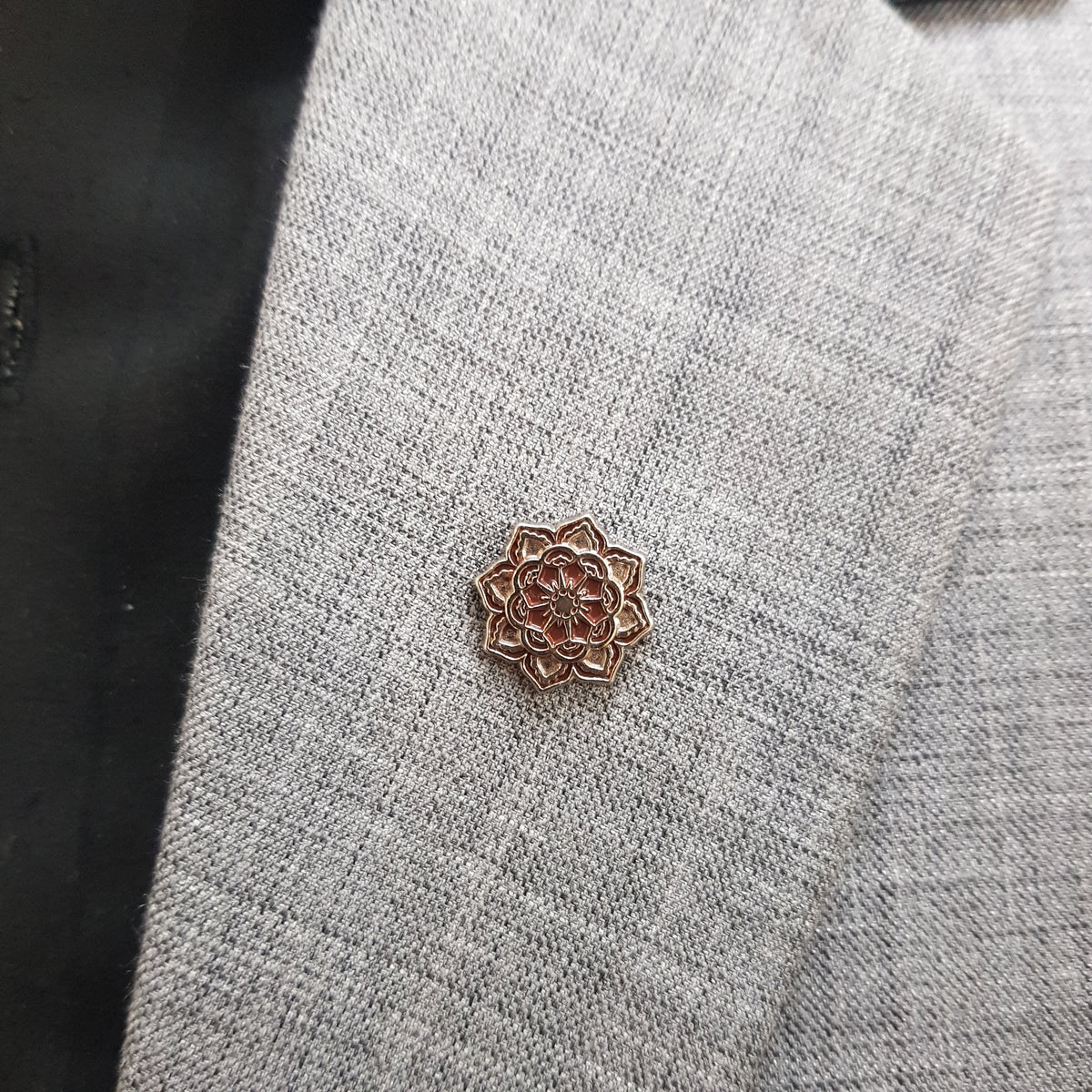 Gun Metal Flower Lapel Pin