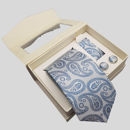 Blue Paisley Tie Set