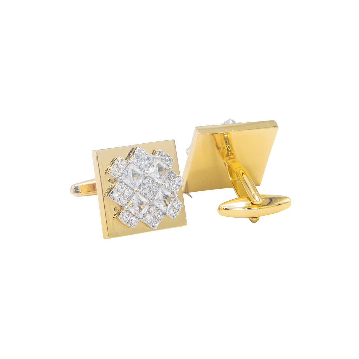Premium Zircon White Stone Golden Square Cufflinks