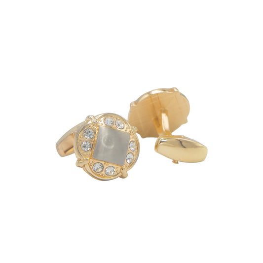 Regal Round Shape Double Tone Crystal Stones Cufflinks