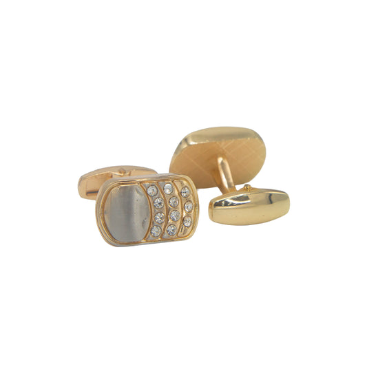 Rectangular Shape Double Tone Crystal Stones Cufflinks