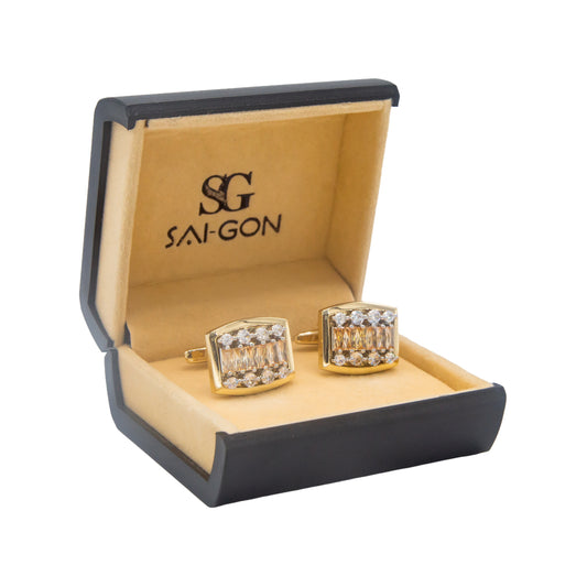 Premium Zircon Champagne Stone Golden Rectangular Cufflinks