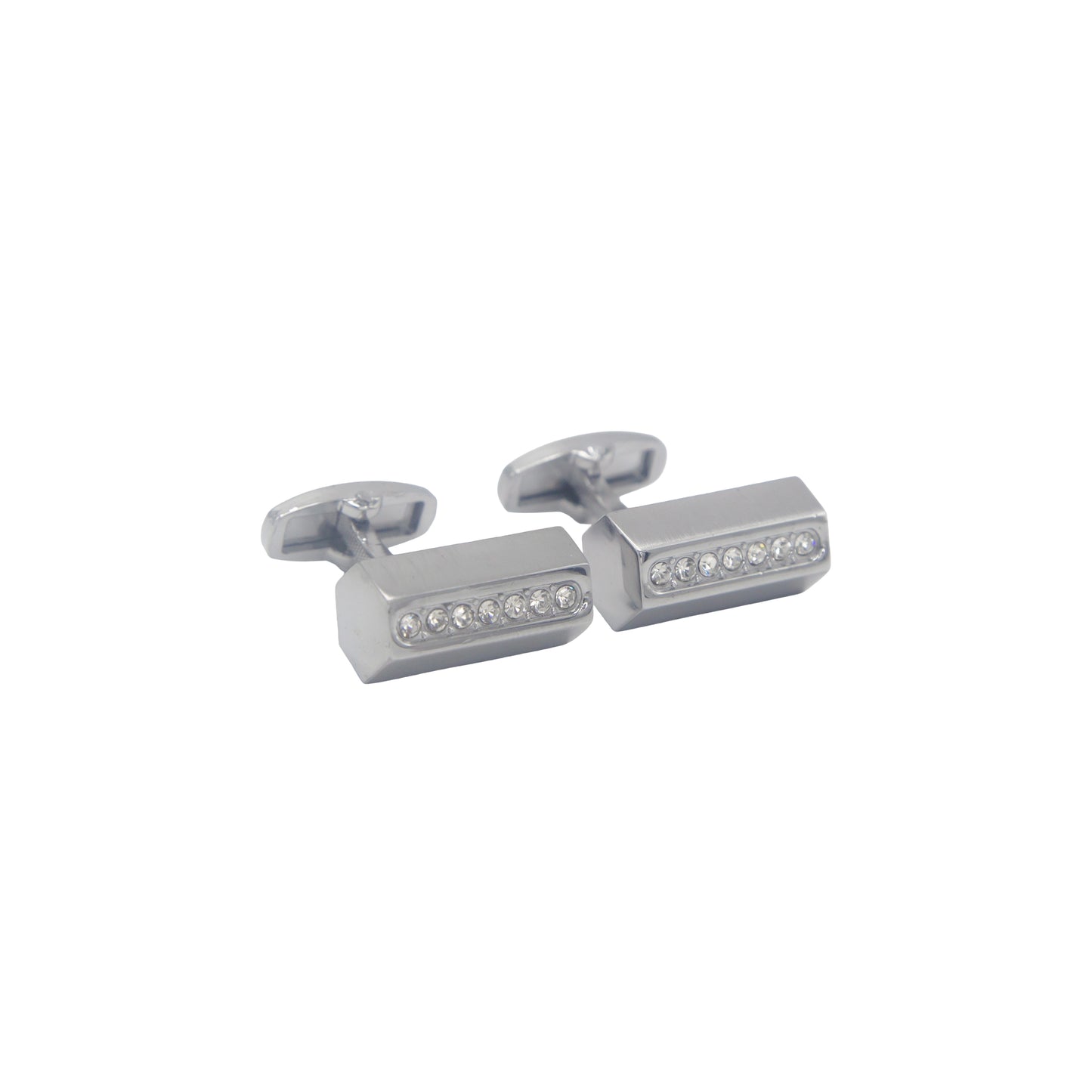 Vertical Star Shape Silver Crystal Stones Cufflinks