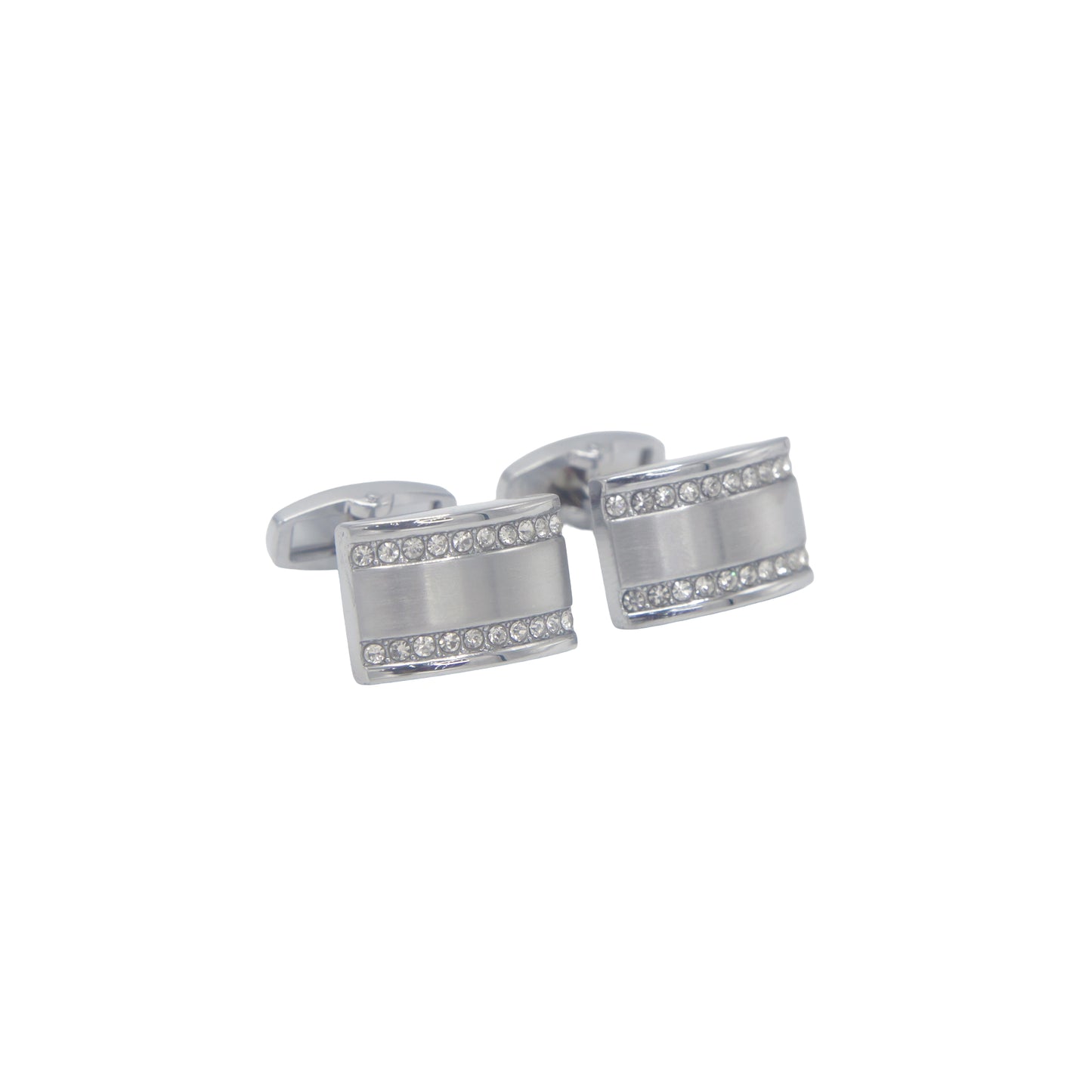 Rectangular Shape Silver Crystal Stones Cufflinks