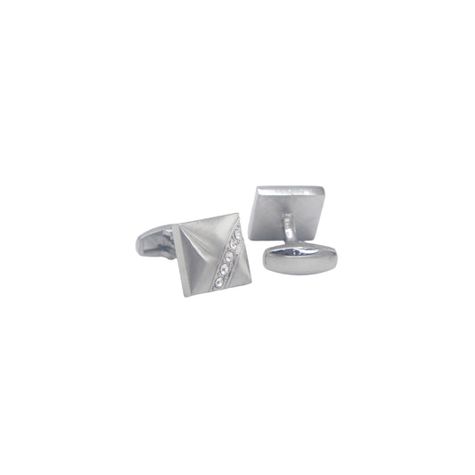 Square Shape Silver Crystal Stones Cufflinks