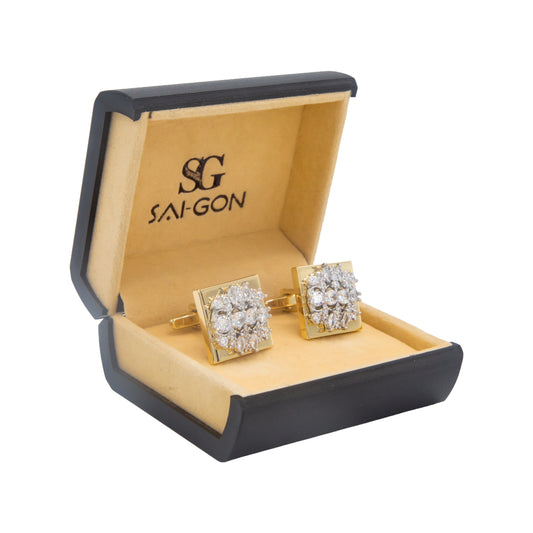 Premium Zircon White Stone Golden Rectangular Cufflinks