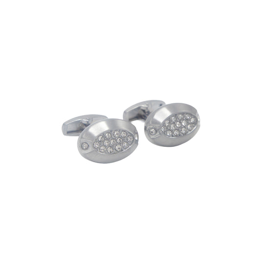Oval Shape Silver Crystal Stones Cufflinks