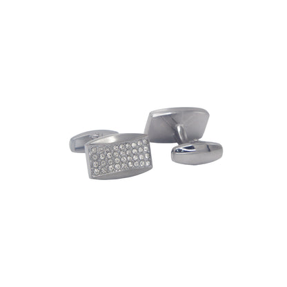 Rectangular Shape Silver Crystal Stones Cufflinks.