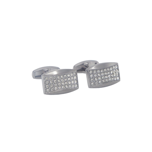 Rectangular Shape Silver Crystal Stones Cufflinks.