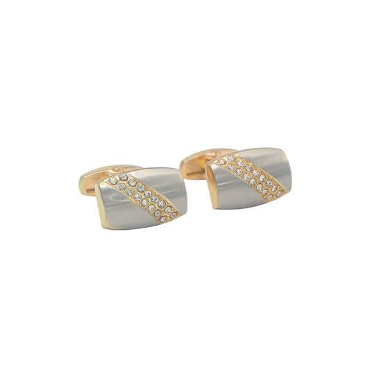 Oval Shape Double Tone Crystal Stones Cufflinks
