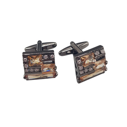 Silver Amber Crystal Square Cufflinks