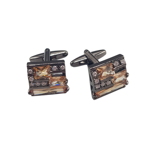 Silver Amber Crystal Square Cufflinks