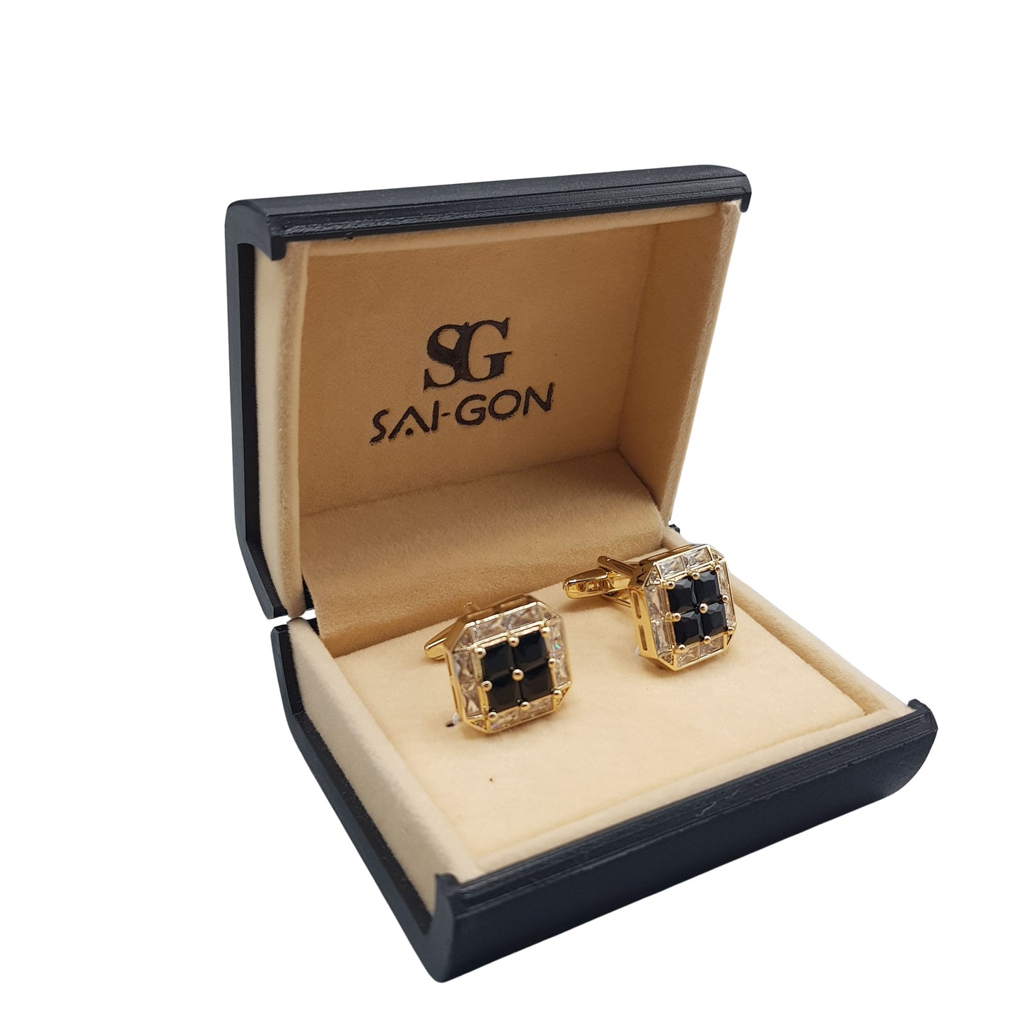Rose Gold Square Black Gemstone Cufflinks