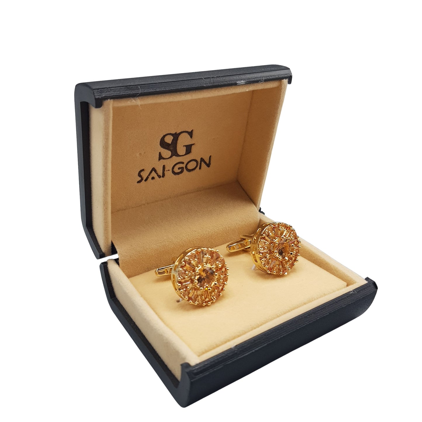 Gold Plated Crystal Sunburst Cufflinks