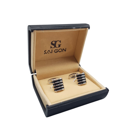 Black Ribbed Barrel Cufflinks