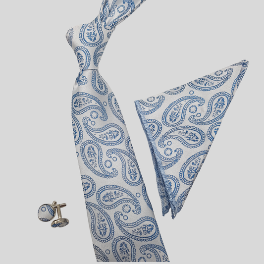 Blue Paisley Tie Set