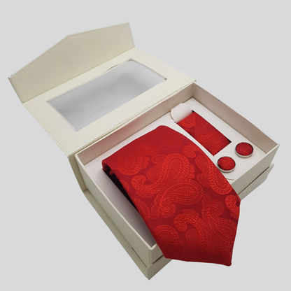 Red Paisley Tie Set