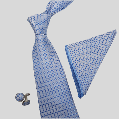 Blue Geometric Tie Set