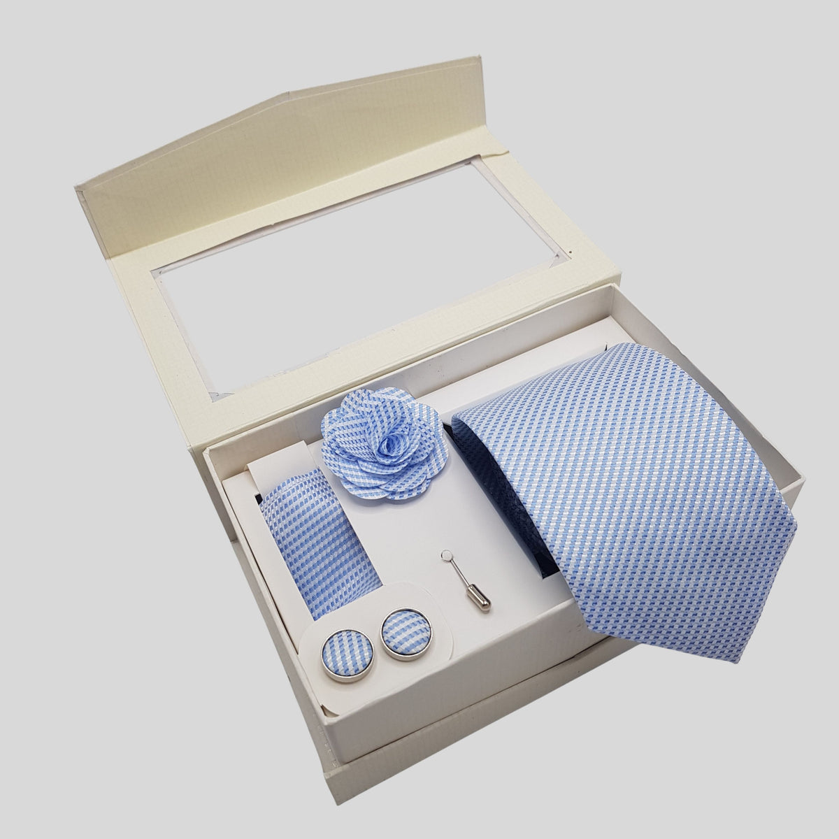 Sky Blue Striped Tie Set