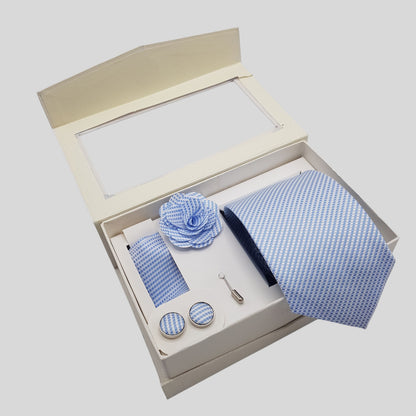 Sky Blue Striped Tie Set