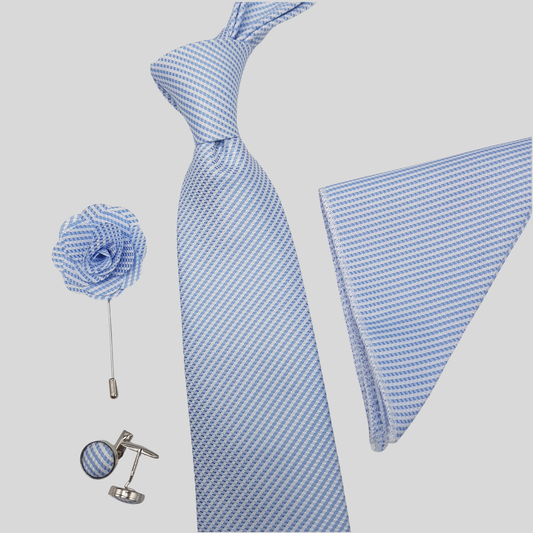 Sky Blue Striped Tie Set