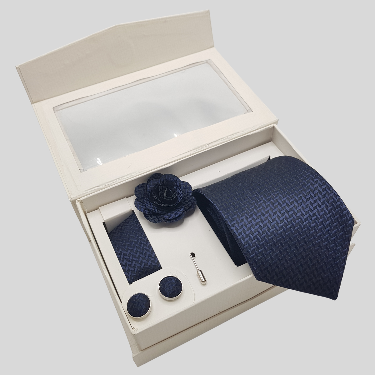 Blue Signature Weave Tie Set