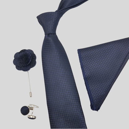 Blue Signature Weave Tie Set
