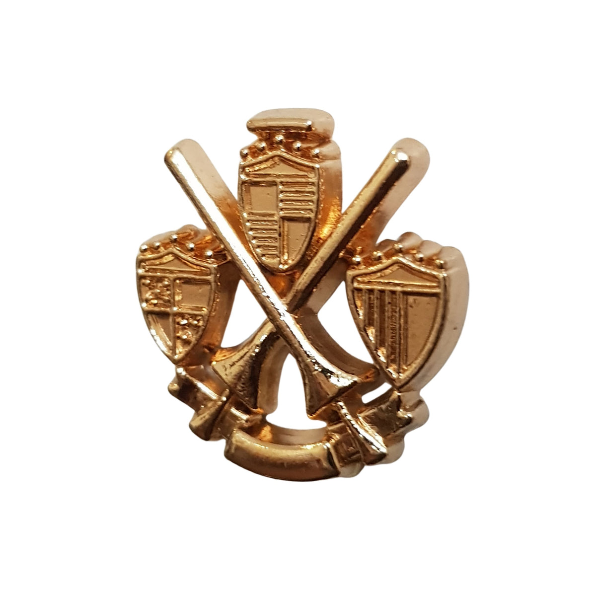 Golden Crossed Bat And Shield Lapel Pin