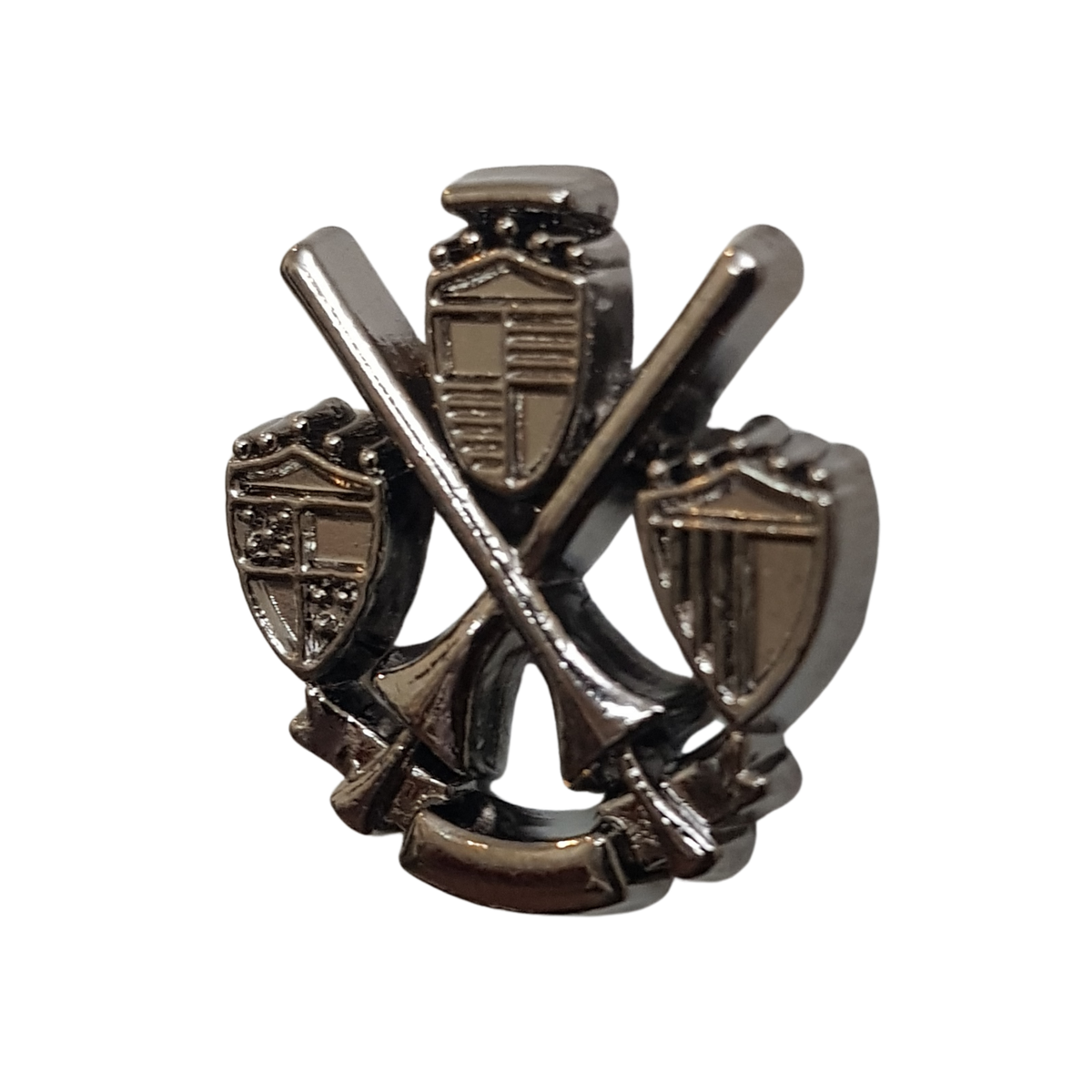 Gun Metal Crossed Bat And Shield Lapel Pin