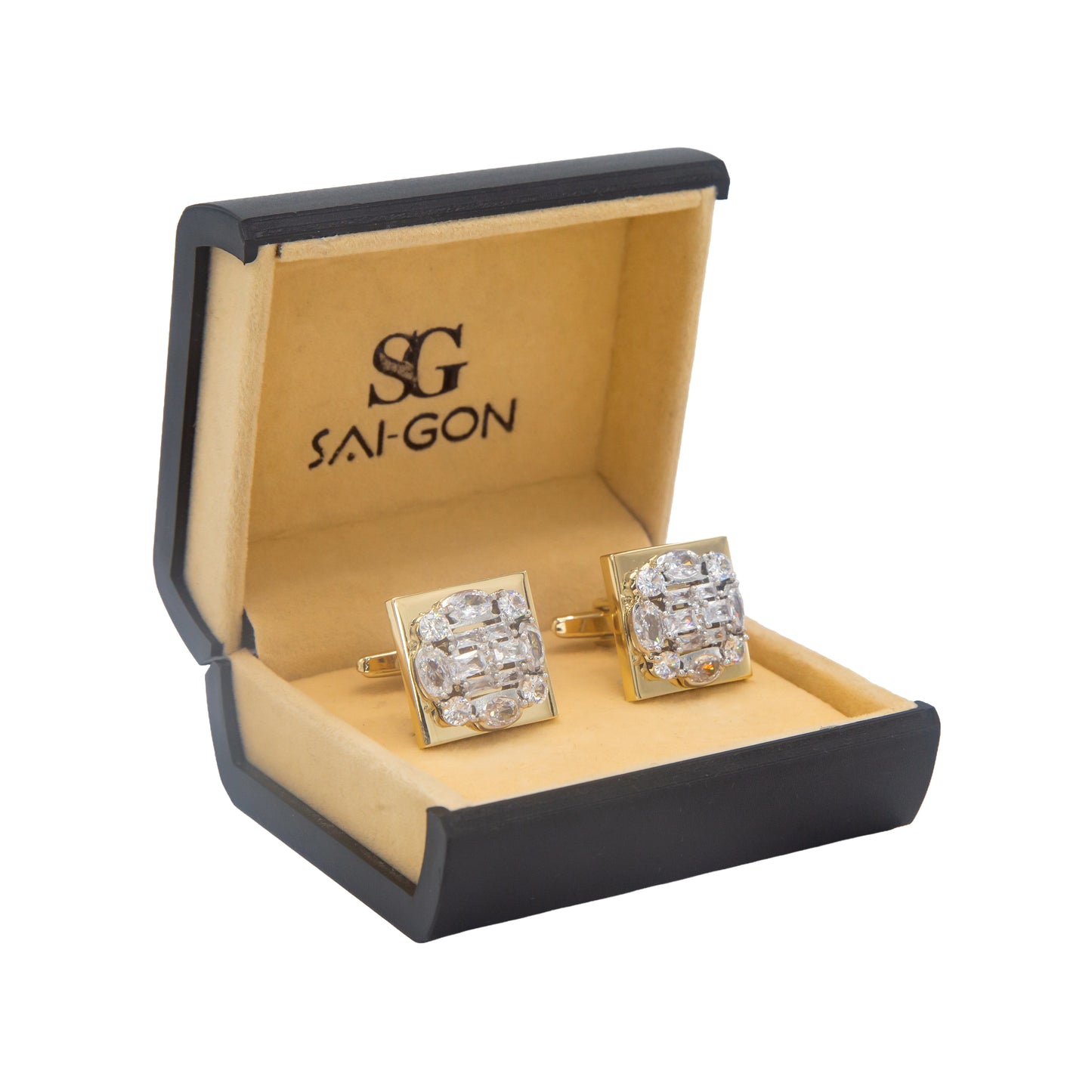 Zircon White Stone Golden Square Cufflinks
