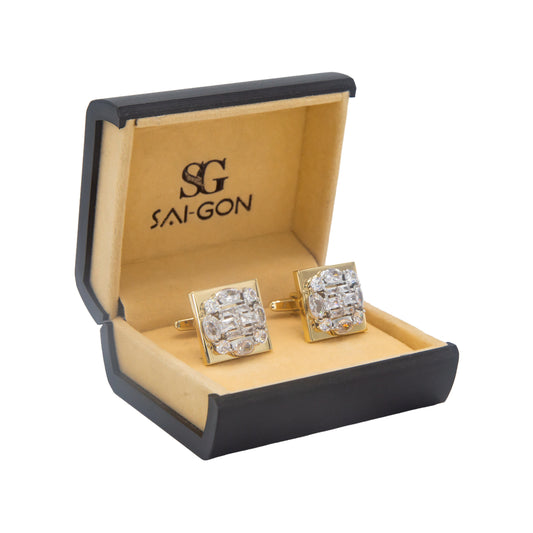 Zircon White Stone Golden Square Cufflinks