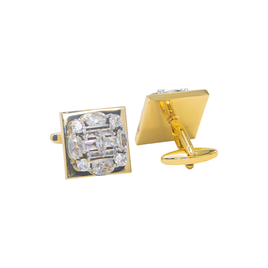 Zircon White Stone Golden Square Cufflinks