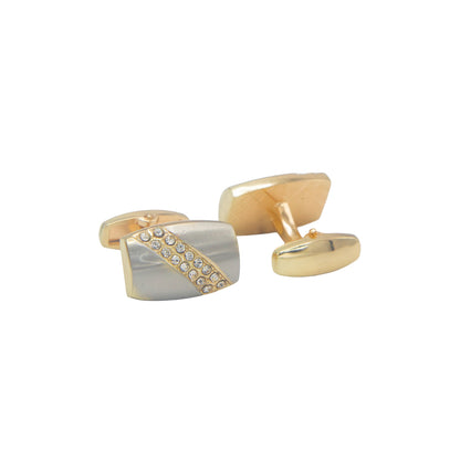 Oval Shape Double Tone Crystal Stones Cufflinks