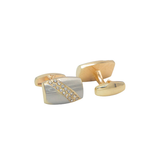 Oval Shape Double Tone Crystal Stones Cufflinks