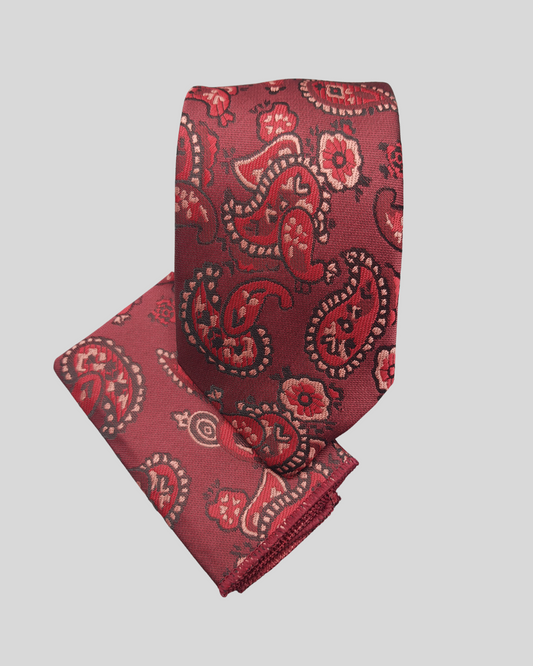 Premium Ruby Red Paisley Neck Tie