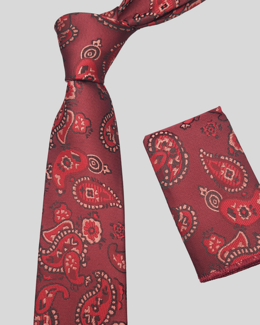 Premium Ruby Red Paisley Neck Tie