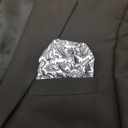 Black and White Paisley Pocket Square
